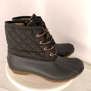 SPERRY saltwater duck boots quilted black waterproof sz 7 womens